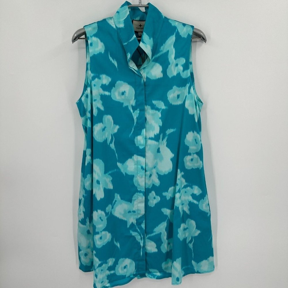 Tuckernuck Sleeveless Charlie Shirt Dress sz M Turquoise Watercolor Floral Print